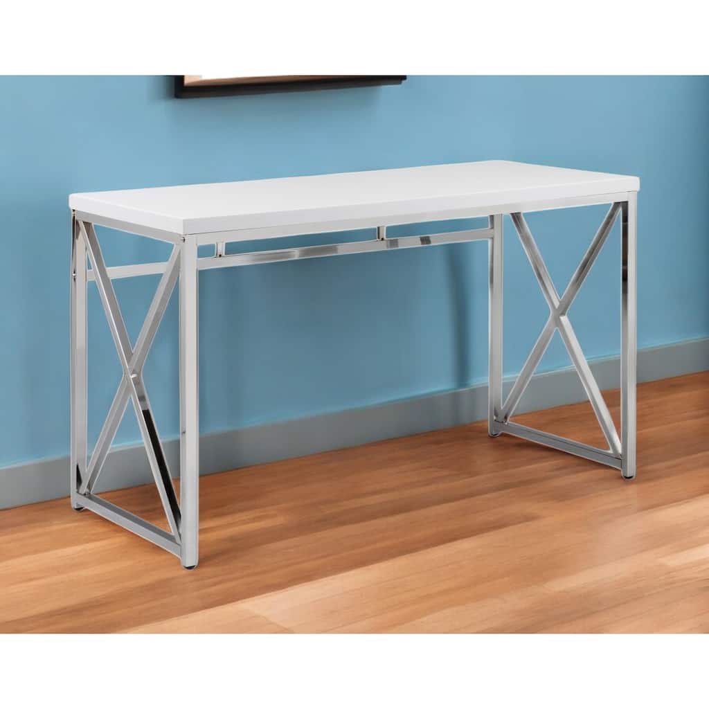 HomeRoots 47" White and Silver Wood and Metal Computer Desk