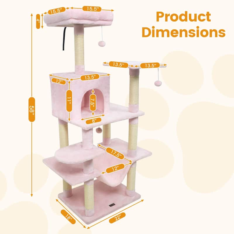 Costway 58” Tall Multi-level Cat Tree with Upholstered Perch & Cat - See Details