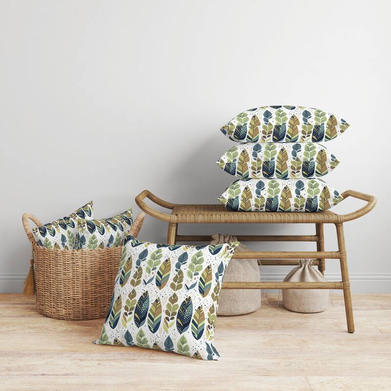 Tribal Leafy Treasures Faux Suede Reversible Throw Pillow Green and Blue