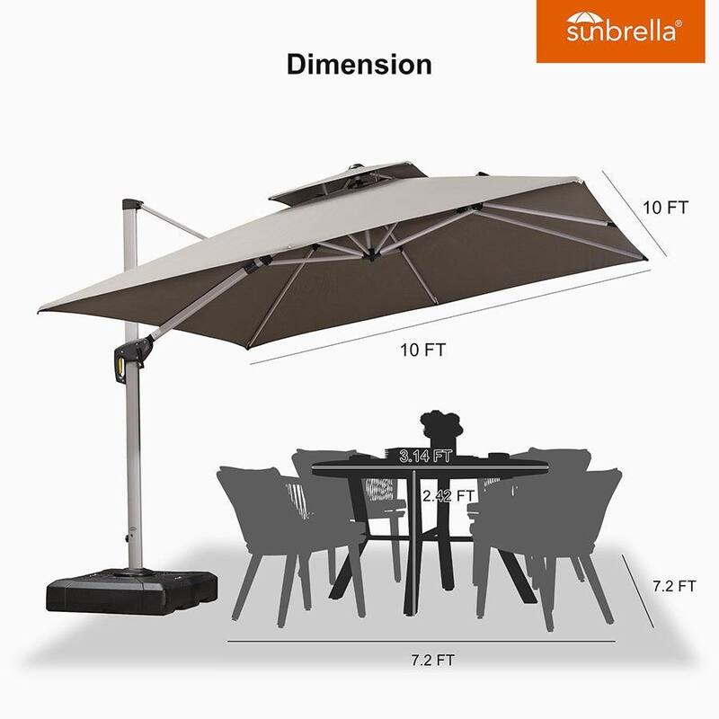 PURPLE LEAF 10ft Square Sunbrella Patio Cantilever Umbrella