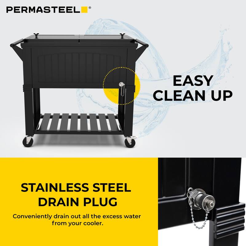 Permasteel 80-Qt Antique Furniture Style Rolling Patio Cooler, Black
