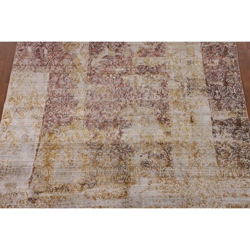 Abstract Indian Area Rug Hand-Knotted Wool Carpet - 6'0" X 9'2"