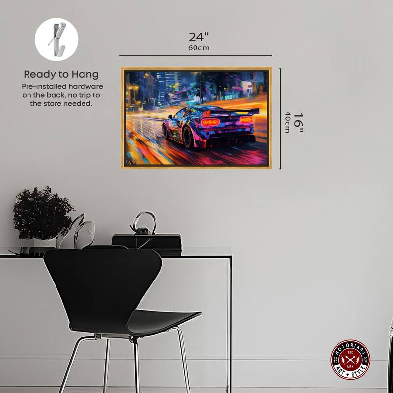 Notoriart Night Drive Vibes Framed Car 1 Piece Canvas Wall Art