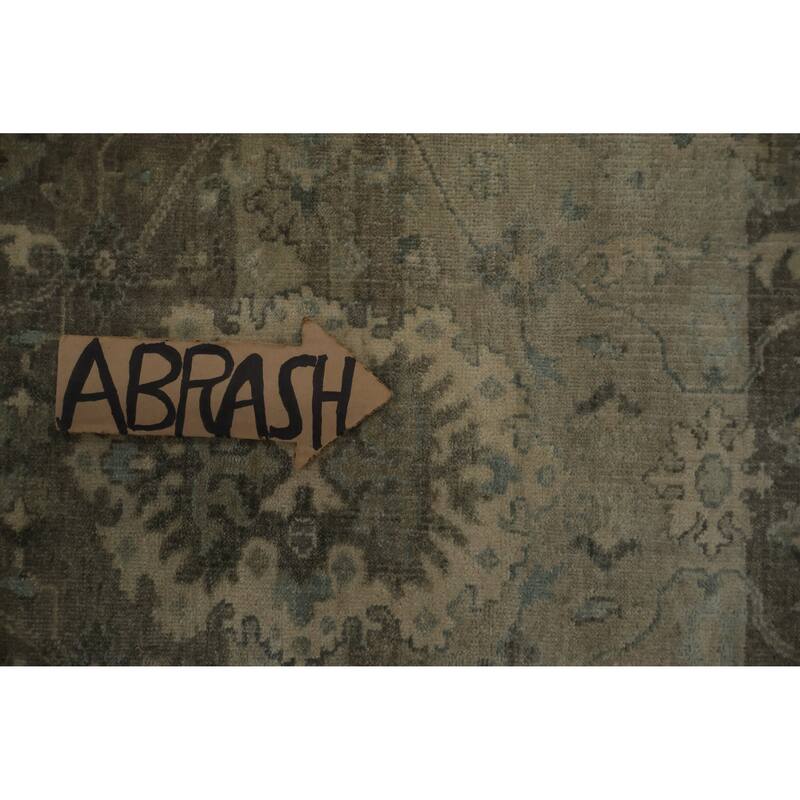 Hand Knotted Oriental 100% Wool Carpet Transitional Floral Greys & Charcoal Oushak Area Rug - 8' 7'' X 6' 0''