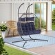 preview thumbnail 22 of 21, Outdoor Rattan Hanging Chair Patio Wicker Egg Chair Dark Blue