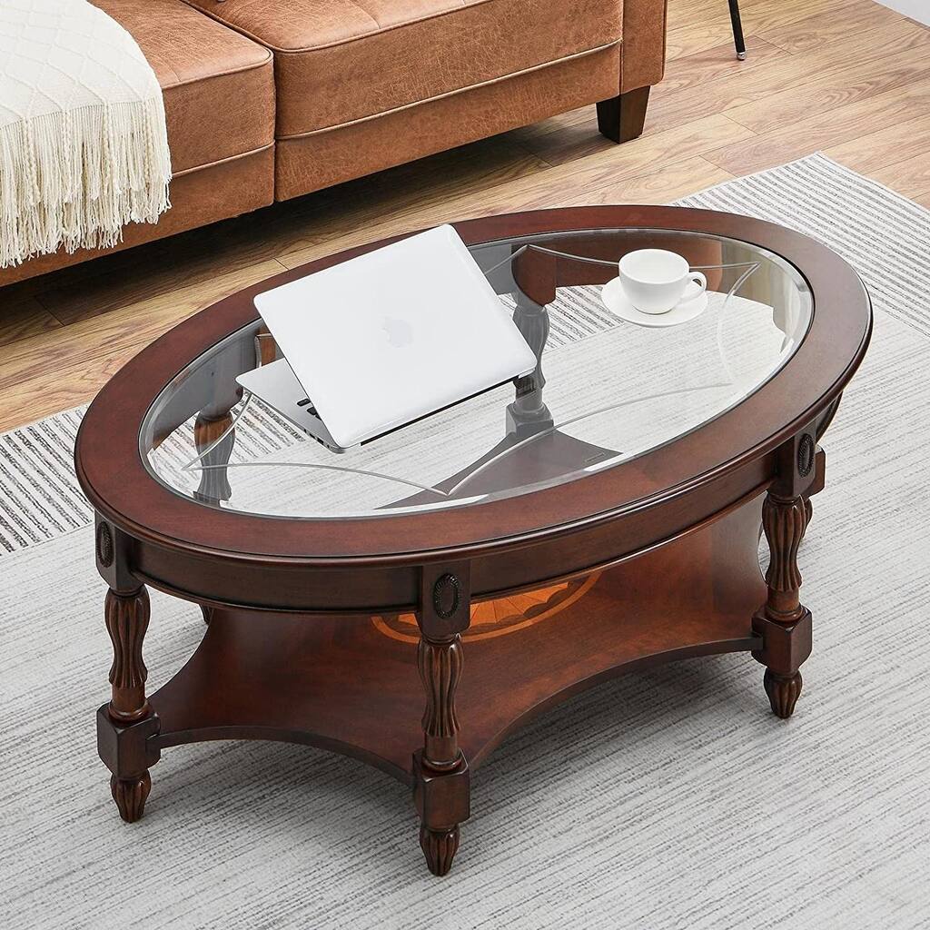 Solid Wood End Tables Coffee Tables Console Table with Glass Top
