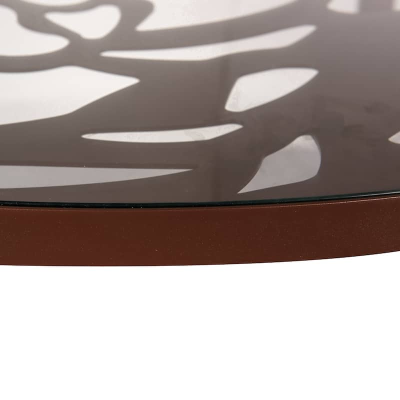 48 in. Round Outdoor Dining Table in Aluminum with Tempered Glass Tabletop - 47.25 x 47.25