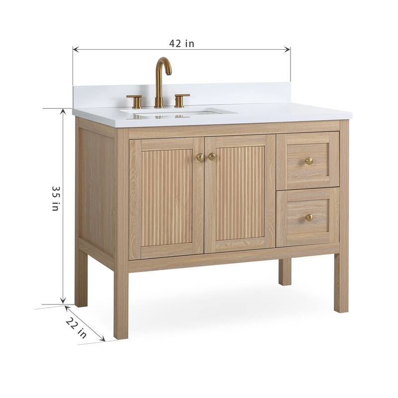 48 Inch Modern Light Oak Single Sink Bathroom Vanity With White Quartz Top