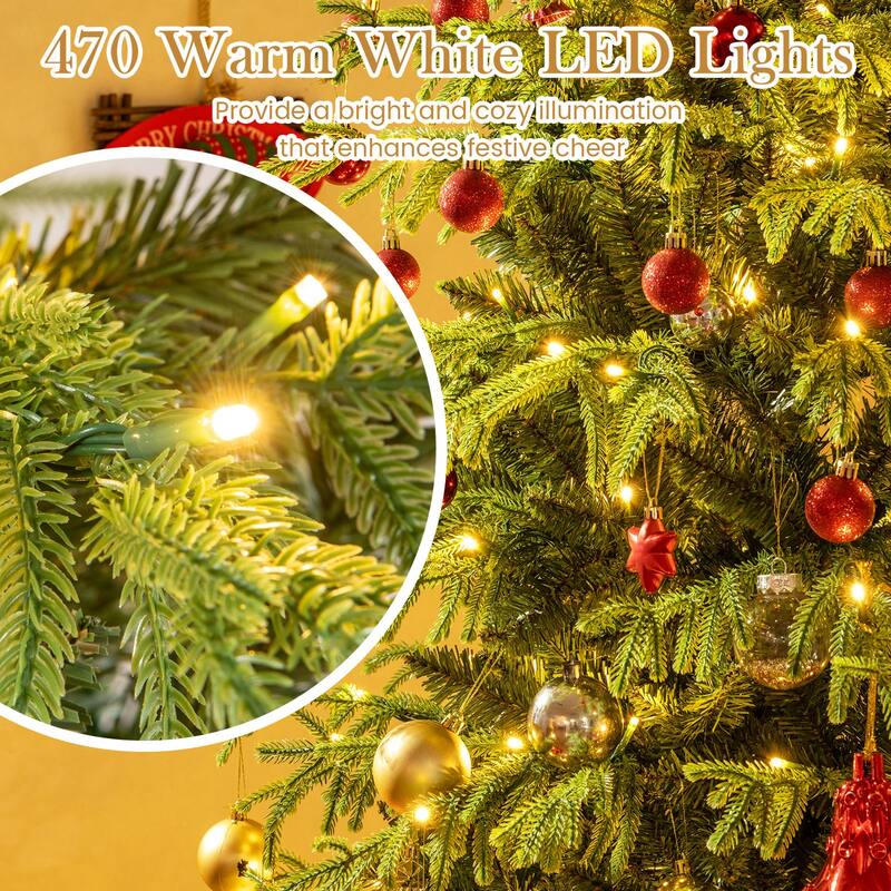 Gymax 8 FT Pre-Lit Artificial Christmas Tree Hinged Full Xmas Tree w/