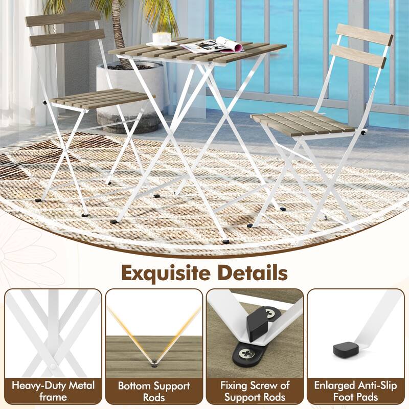 Costway 3 PCS Patio Acacia Wood Bistro Set Bistro Table with 2 Folding - See Details