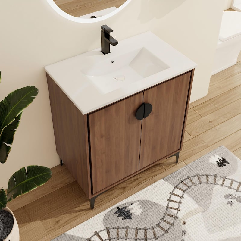 Malwee 24"/30" FreeStanding Bathroom Vanity, Floor Stand Bathroom Vanity with Sink,Soft Close Door and Adjustable shelf