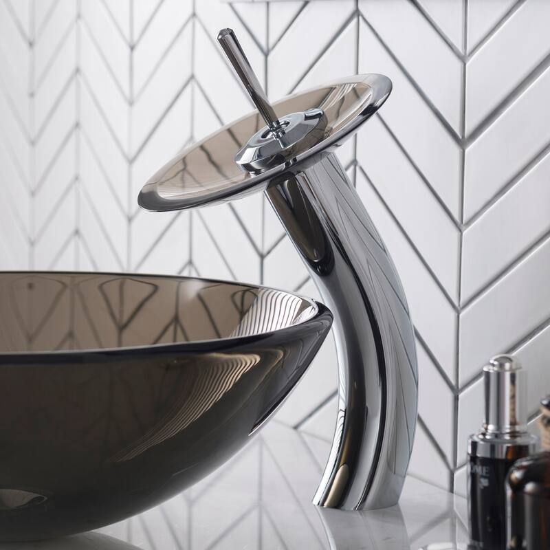 Kraus Waterfall Single Hole Vessel Bathroom Faucet - Metal Pop-Up