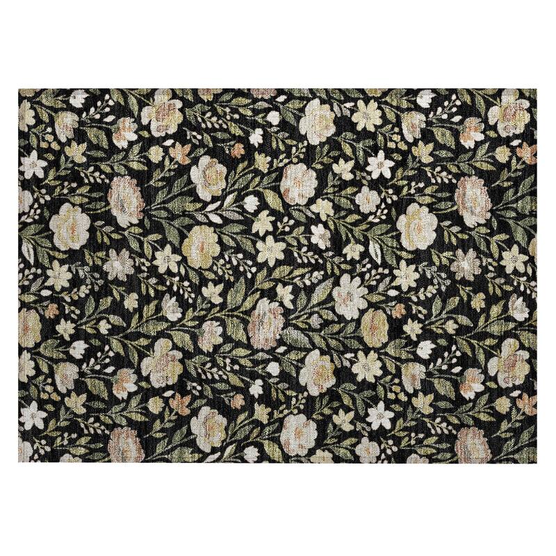 Machine Washable Indoor/ Outdoor Floral Garden Chantille Rug