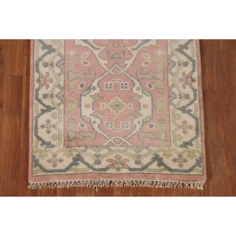 Light Pink Transitional Oushak Runner Rug Handmade Wool Carpet - 2'7"x 9'9"