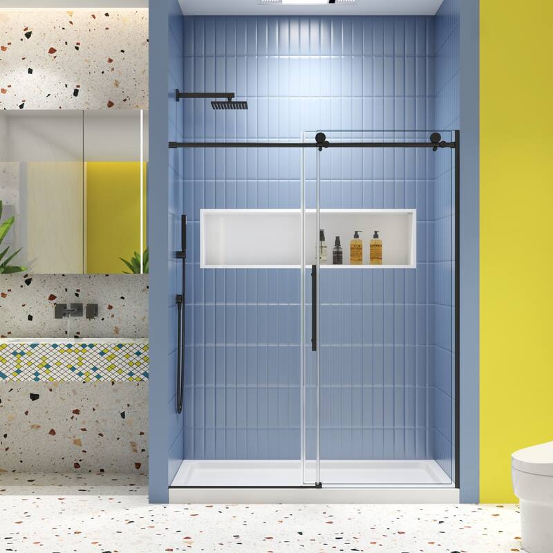 60"W x 74"H Double Sliding Glass Shower Door - Matte Black