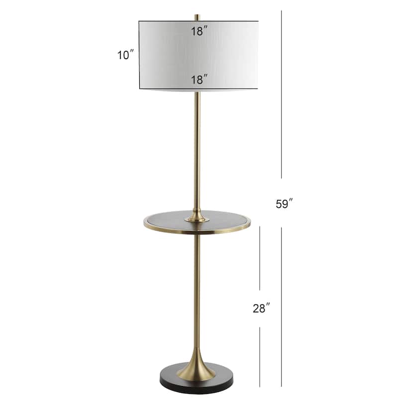 Laine 59" Metal/Wood LED Floor Lamp with Table, Black/Brass by JONATHAN Y - 59" H x 18" W x 18" D