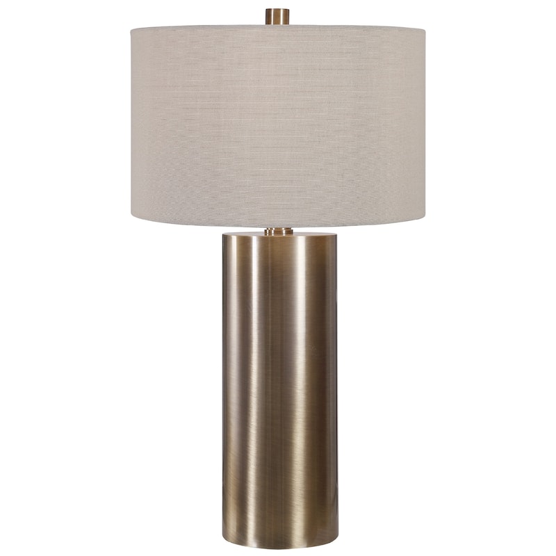 Cylindrical Base Table Lamp with Beige Drum Shade - 31.5" - Brass Finish