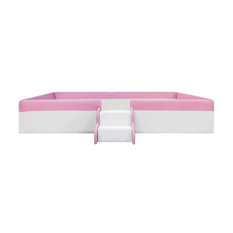 Upholstered Daybed with Enclosed Fence and Sturdy Stairs