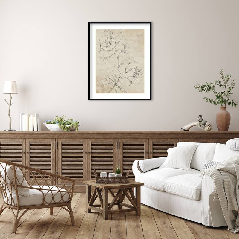 Rose Sketch Sepia by Patricia Pinto Wood Framed Wall Art Print