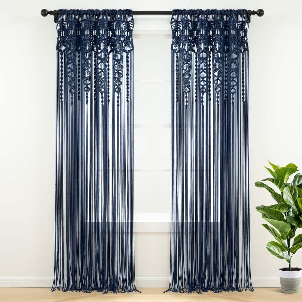 Lush Decor Boho Macrame Textured Cotton Window Curtain/Room Divider/Doorway/Wall Decor