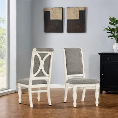 Antique White Solid Wood Upholstered Dining Chairs,Set of 2