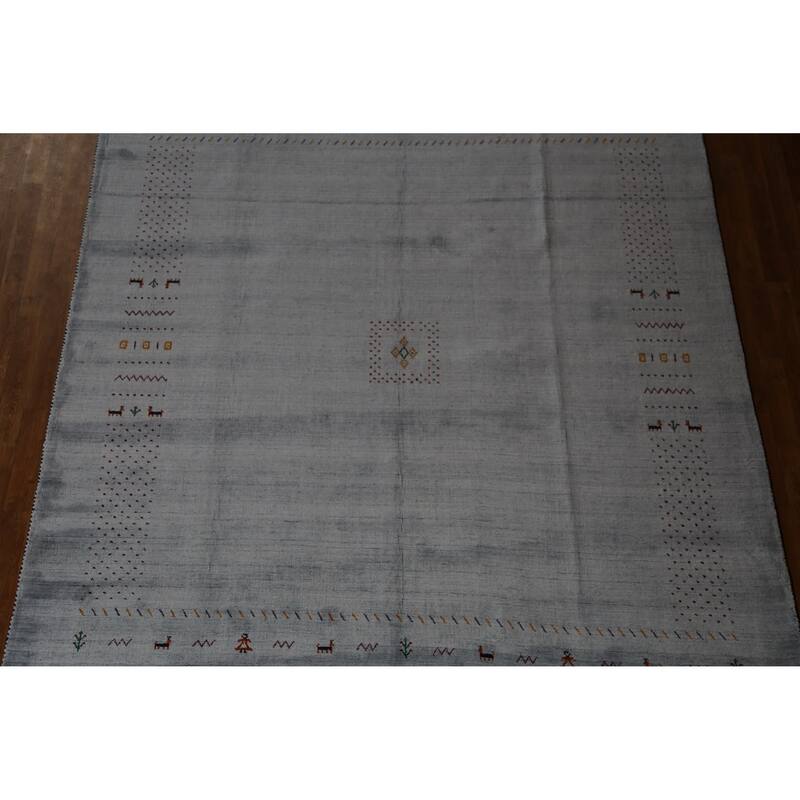 Hand Knotted Oriental 100% Wool Carpet Tribal Tribal Greys & Charcoal Gabbeh Area Rug - 9' 7'' X 8' 2''