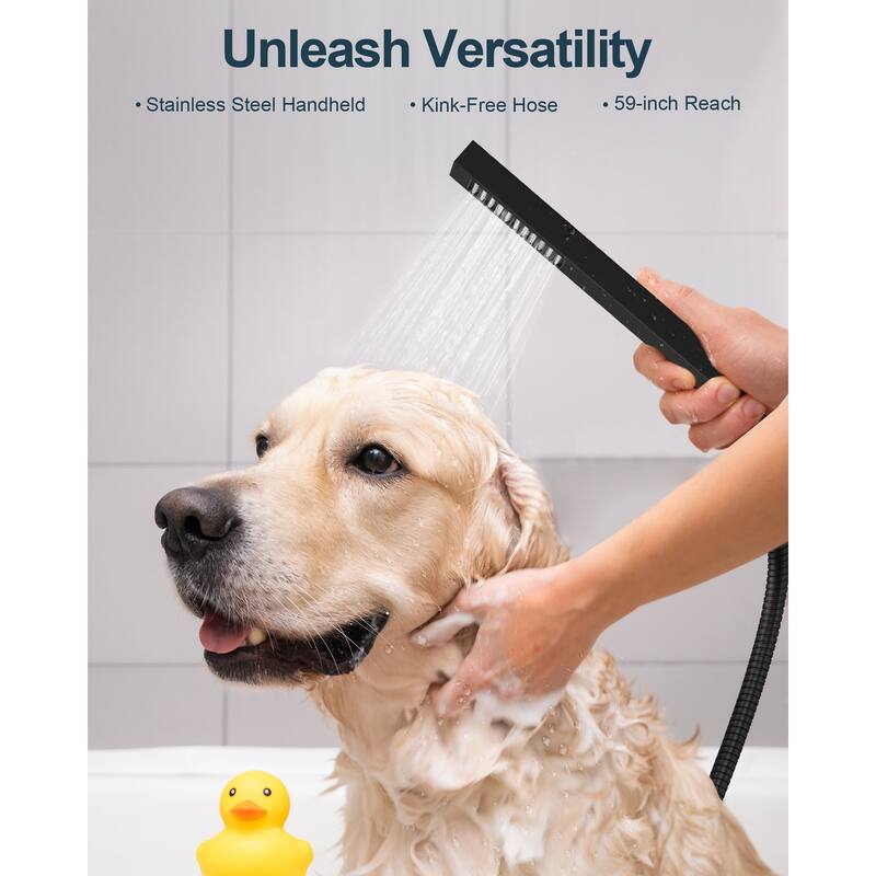 GRANDJOY LED Music Shower System 16" & 6" Dual Shower Heads with 6 Body Jets