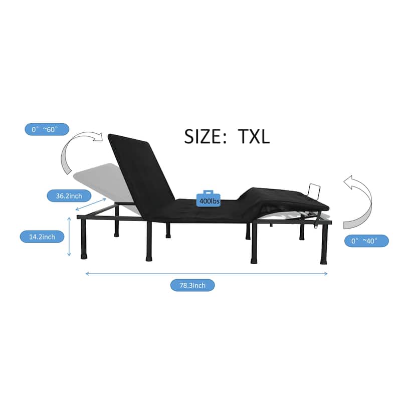 Adjustable Platform Bed Base - Three Fold-TXL-Motorized Head and Foot Incline