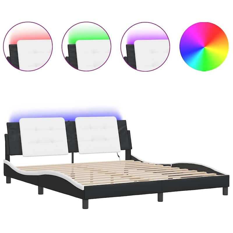 vidaXL Bed Frame with LED without Mattress "Zadar" Black and White 183 x 83.9 " - 183 x 3 x 18.9 "