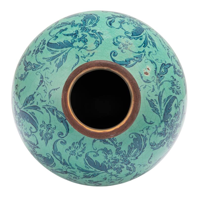 Decorative Terra-cotta Vase with Transferware Pattern