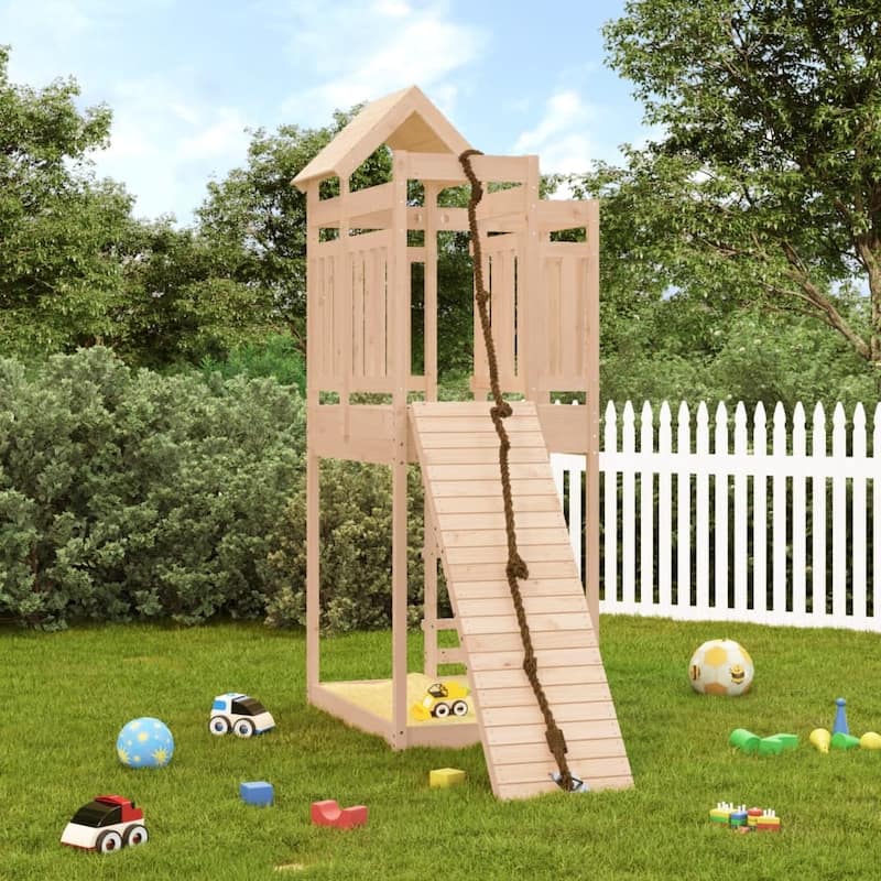 vidaXL Playhouse Outdoor Backyard Playground Set Playset with Climbing Wall - 42.1" x 77.2" x 93.7" Pine