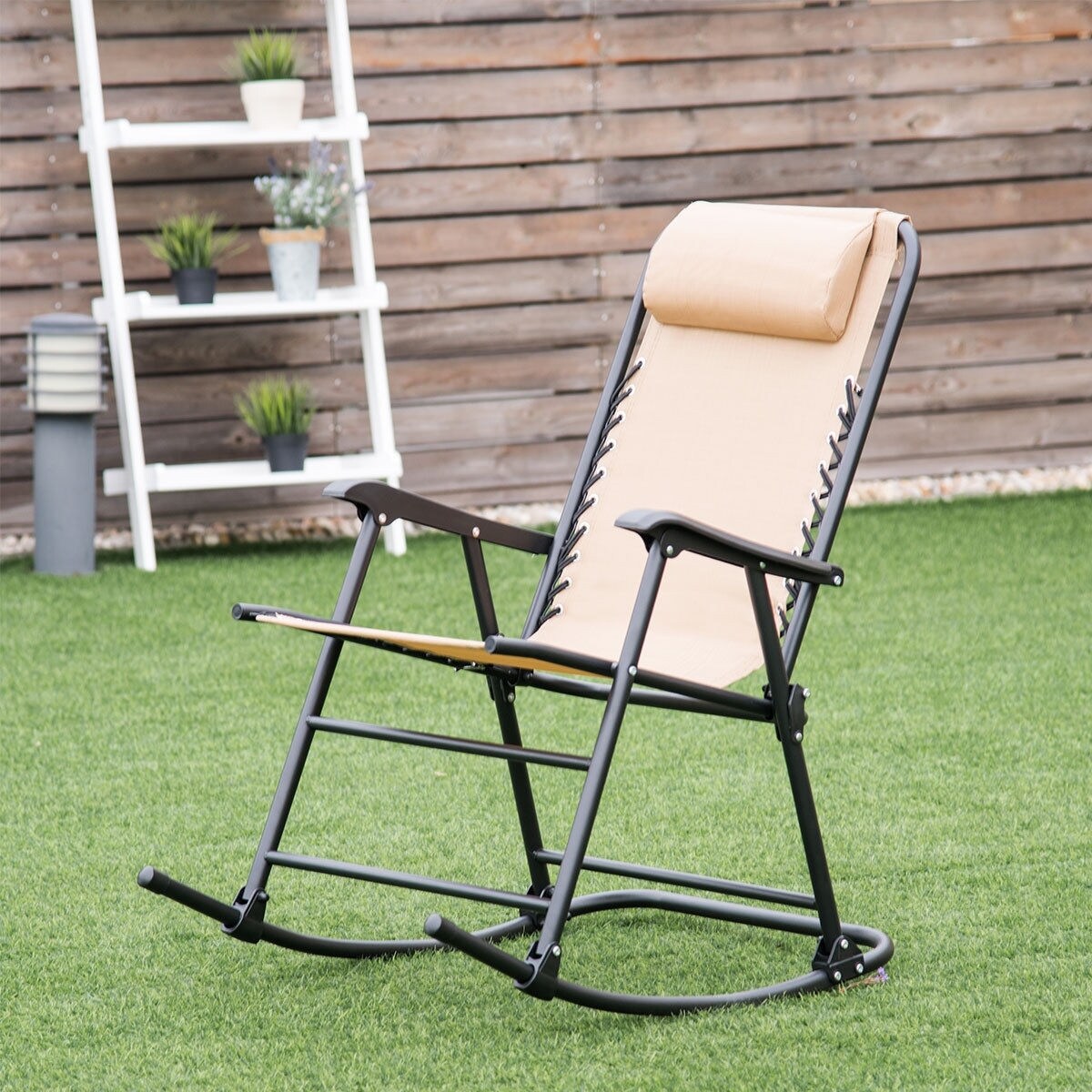 Shop Outdoor Patio Headrest Folding Zero Gravity Rocking Chair Beige Overstock 28423161