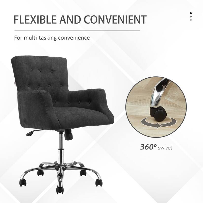 HOMCOM Swivel Computer Office Chair Button Tufted Mid Back Desk Chair for Home Study Bedroom, Carbon