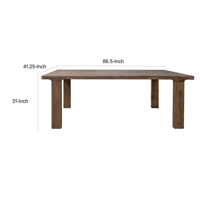 Okai Dining Table, 87 Inch Rectangular Top, Rustic Brown Solid Mango Wood