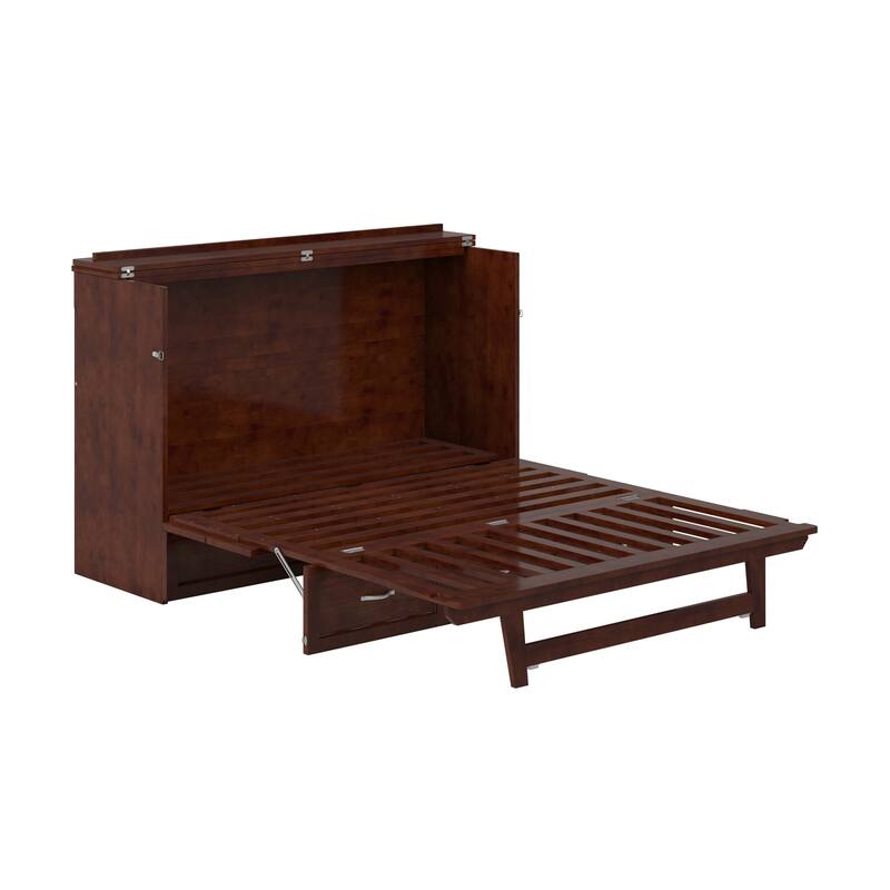 Northfield Queen Murphy Bed Chest with 6" Mattress, Storage Drawer & Built-In Charger in Walnut