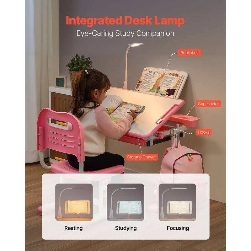 Kids Chair and Desk Set Table with Adjustable Height and Steel Frame Suitable for Any Room - 27.56 x 20.08 x (20.87 - 27.95) in