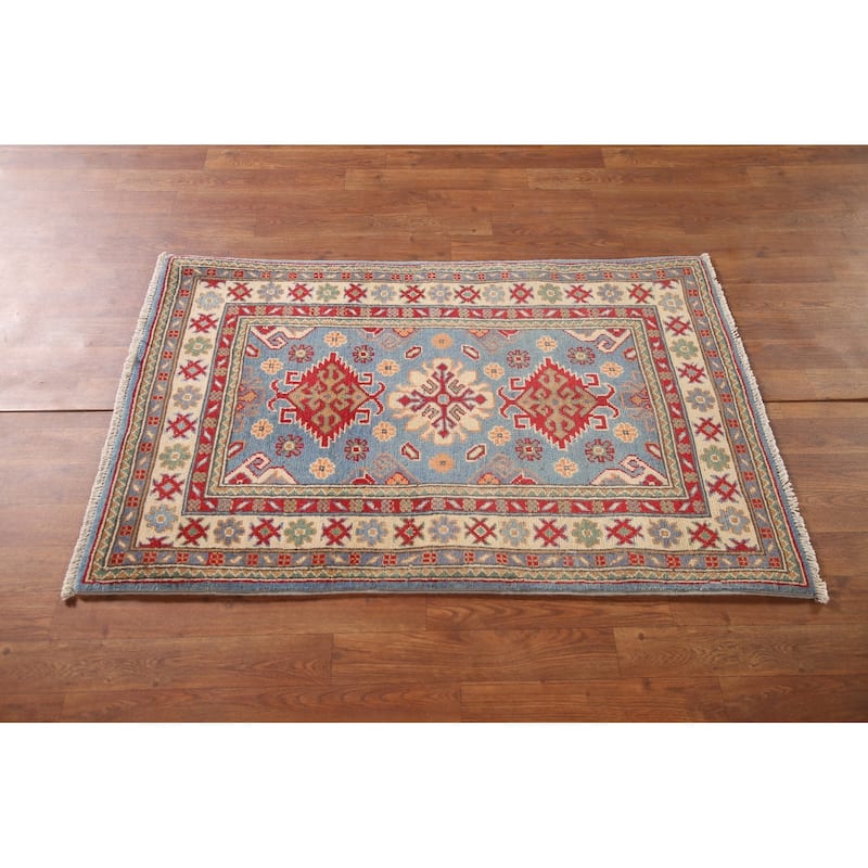 Light Blue Kazak Oriental Accent Rug Handmade Wool Carpet - 2'8" x 4'0"