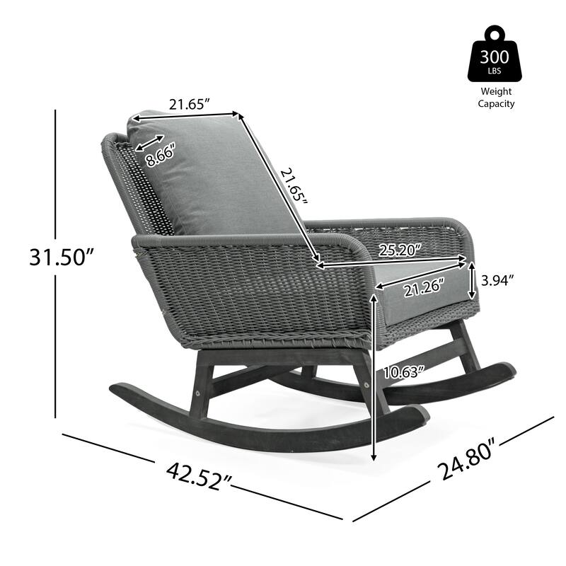Contemporary Minimalist Wicker Rocking Chair with Soft Polyester Cushions and Durable Wooden Frame