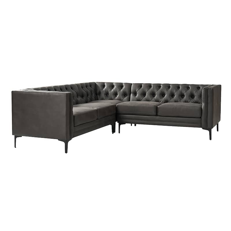 Moira Transitional Genuine Leather Corner Sectional with tufted Back and Metal Leg by HULALA HOME