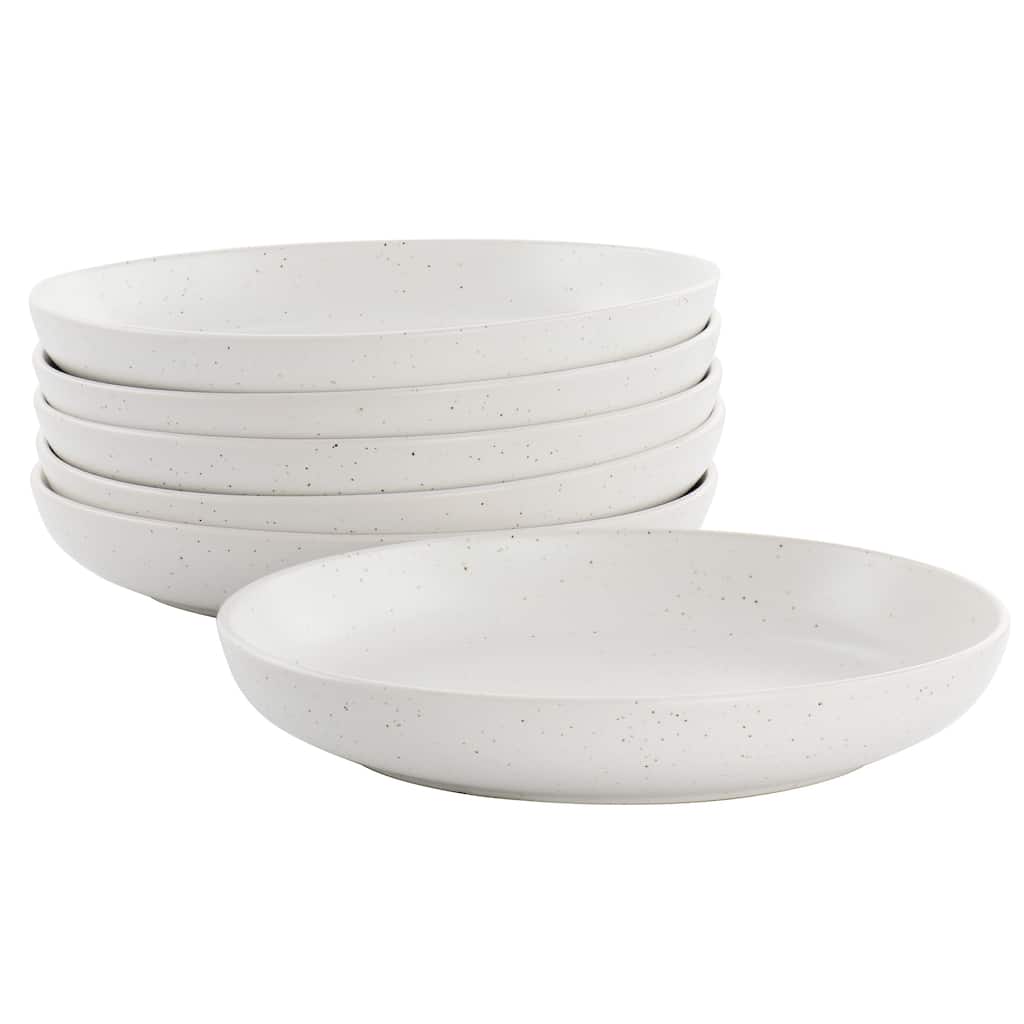 6 Piece 7.5 Inch Round Stoneware Bowl Set in Sea Salt