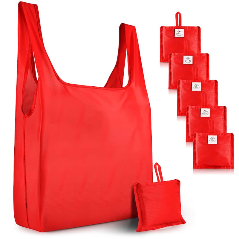 Zulay Kitchen 5 Pack 50 Pound Reusable Grocery Bags - Red