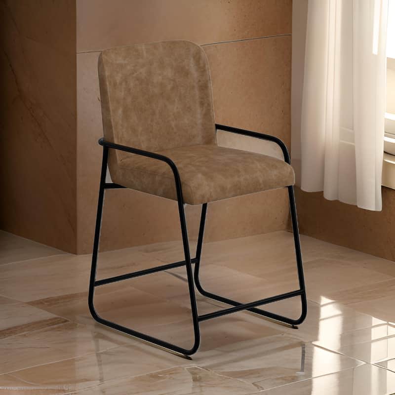 Suze Counter Height Chair, Arched Back, Black, Cognac Brown Faux Leather