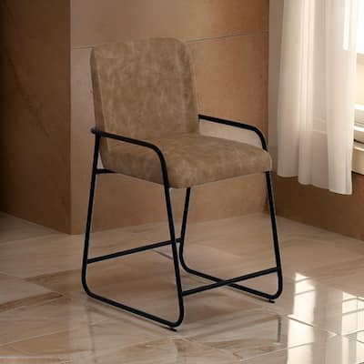 Suze Counter Height Chair, Arched Back, Black, Cognac Brown Faux Leather