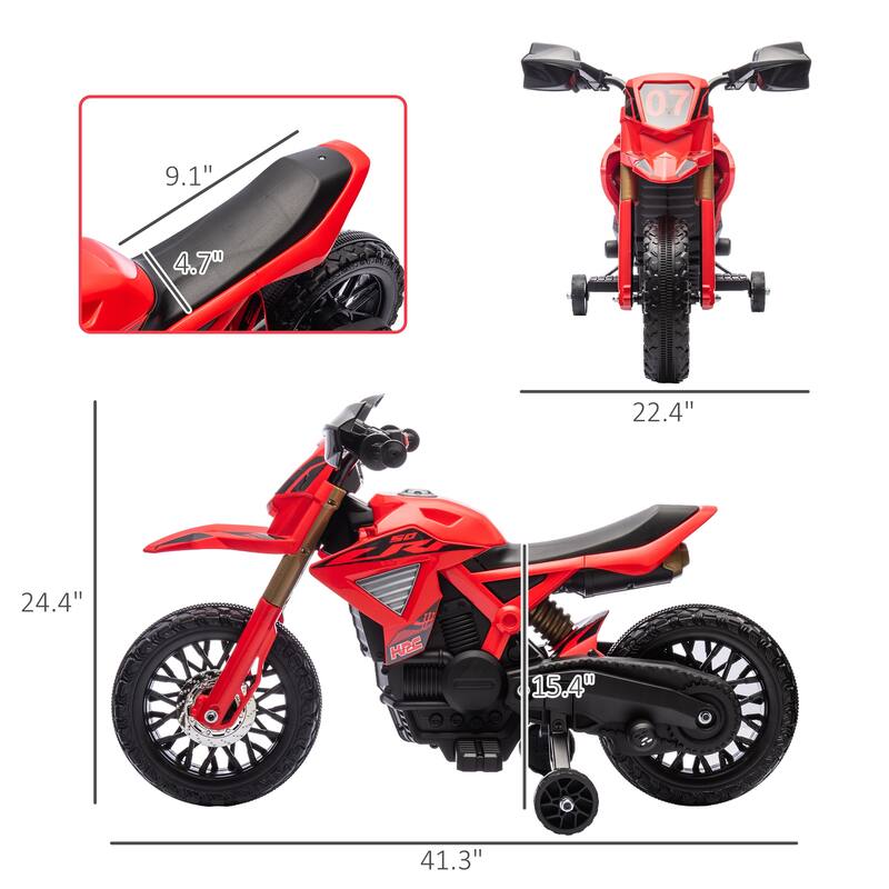 6V Kids Electric Motorcycle, Battery-Powered Dirt Bike with Training Wheels, Horn & Start Sound, Ages 3-8