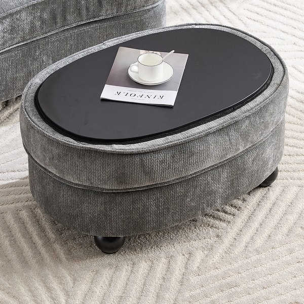 slide 2 of 10, 40.2" Modern Chenille Accent Chair,Comfy Reading Chair with Storage Ottoman Ottoman - Grey