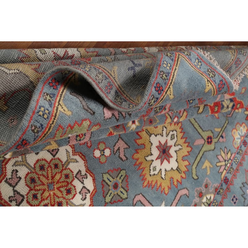 Blue Oushak Indian Area Rug Hand-Knotted Wool Carpet - 8'0"x 9'9"