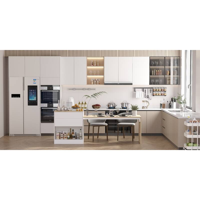 Kitchen Table 94.5" White/Wood Island for Breakfast, Bar, and Work