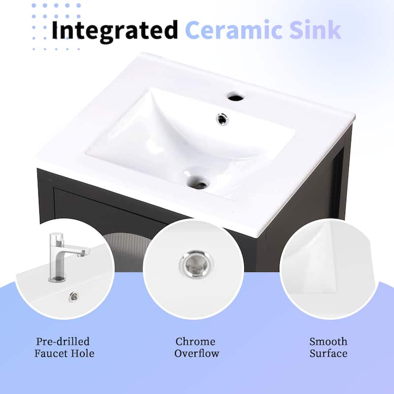 20" Freestanding Bathroom Vanity with Sink, Soft Closing Glass Door, 1 Drawer, Modern Style