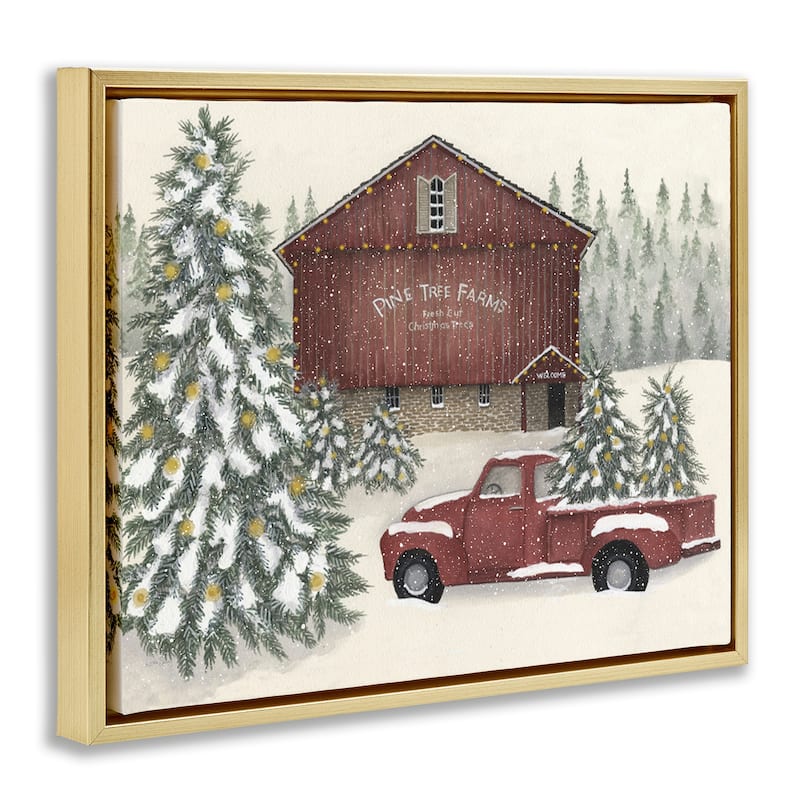 Stupell Winter Pine Tree Farm Framed Floater Canvas Wall Art Design By Linda Spivey