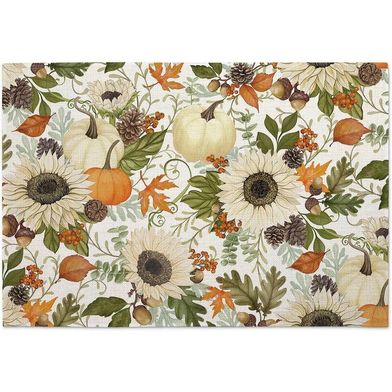 Farmhouse Fall 4-Pack Poly-Cotton Blend Placemats Manufactured in The USA Machine Washable Dryer Safe - Multi - Set of 4